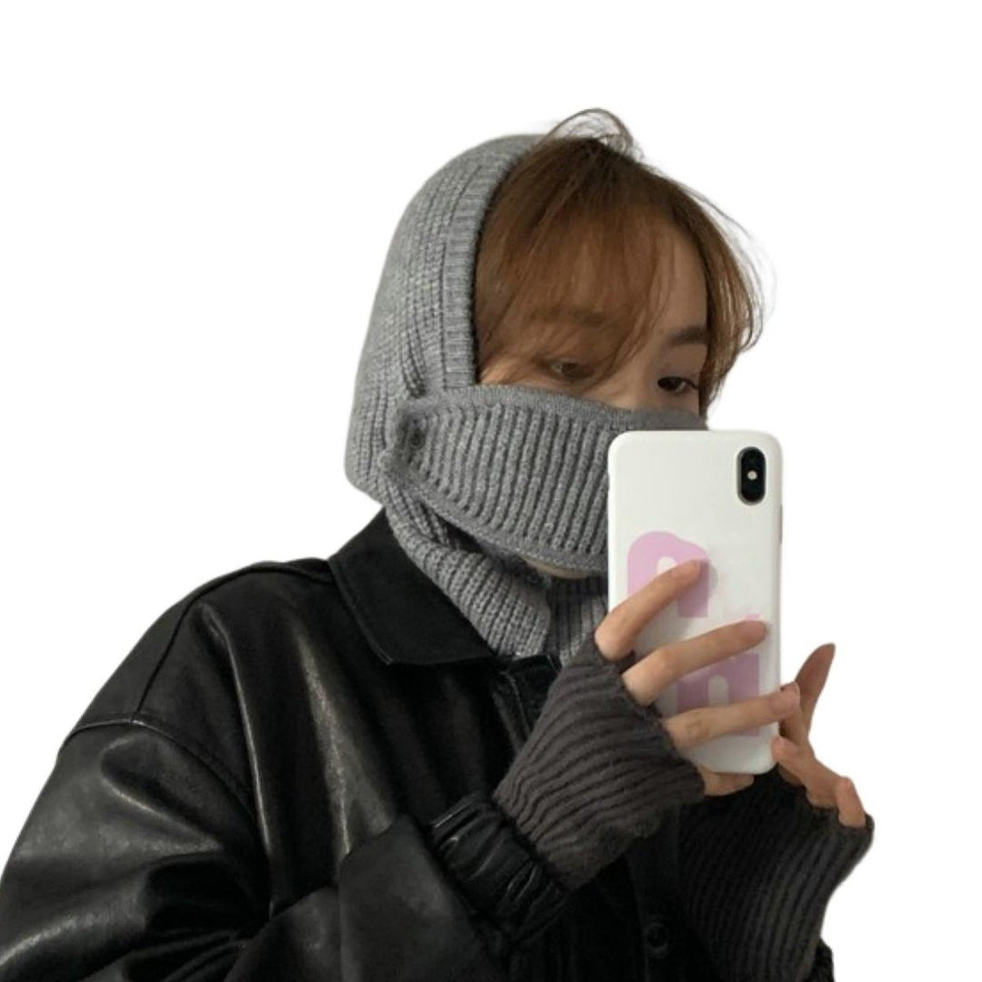 Solid Color Thickened Buttons Closure Scarf Hat Women Winter Knitting One-piece Neck Warmer Face Cover Hat Costume Image 1