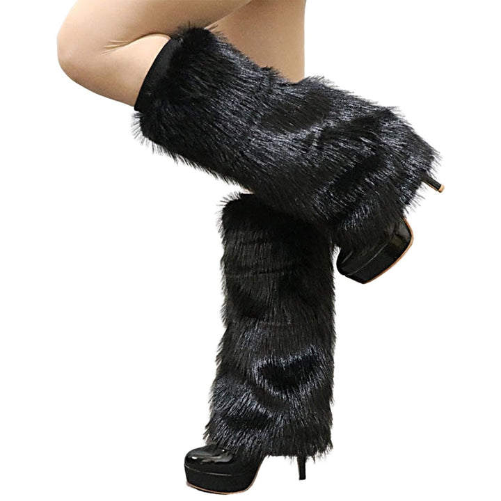 1 Pair Plush Elastic Solid Color Thick Leg Warmers Autumn Winter Women Warm Faux faux Boot Stockings Image 4