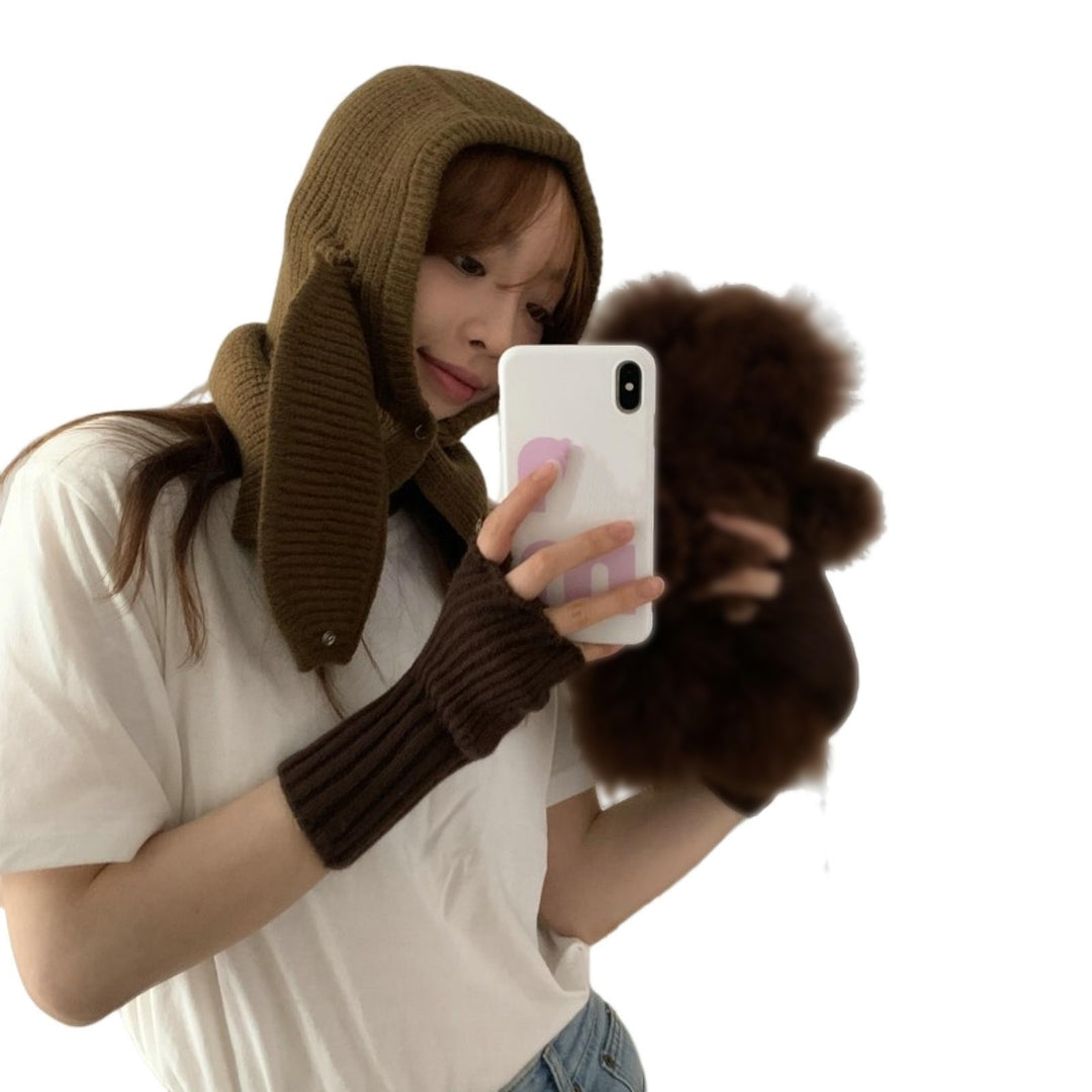 Solid Color Thickened Buttons Closure Scarf Hat Women Winter Knitting One-piece Neck Warmer Face Cover Hat Costume Image 7