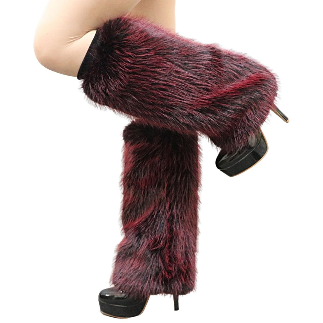 1 Pair Plush Elastic Solid Color Thick Leg Warmers Autumn Winter Women Warm Faux faux Boot Stockings Image 1