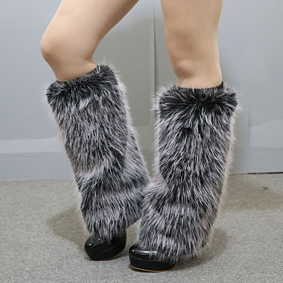 1 Pair Plush Elastic Solid Color Thick Leg Warmers Autumn Winter Women Warm Faux faux Boot Stockings Image 11