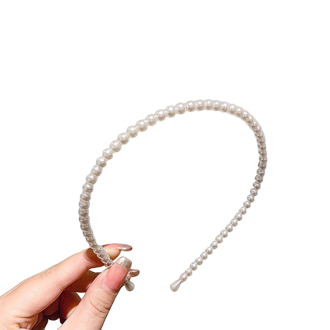 Headband Faux Pearl Smooth Solid Color Elastic Anti-slip Decorative Lightweight Narrow Waved Hair Hoop Hair Accessories Image 1