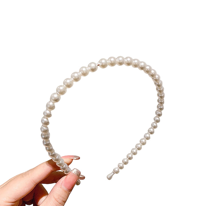 Headband Faux Pearl Smooth Solid Color Elastic Anti-slip Decorative Lightweight Narrow Waved Hair Hoop Hair Accessories Image 3