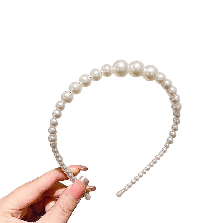 Headband Faux Pearl Smooth Solid Color Elastic Anti-slip Decorative Lightweight Narrow Waved Hair Hoop Hair Accessories Image 1