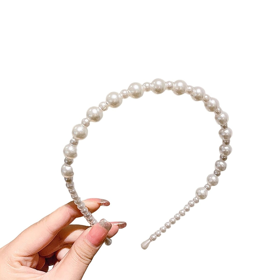 Headband Faux Pearl Smooth Solid Color Elastic Anti-slip Decorative Lightweight Narrow Waved Hair Hoop Hair Accessories Image 4