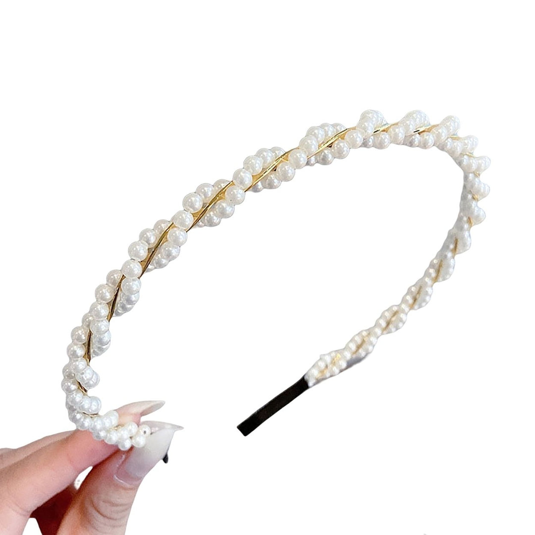 Headband Faux Pearl Smooth Solid Color Elastic Anti-slip Decorative Lightweight Narrow Waved Hair Hoop Hair Accessories Image 1