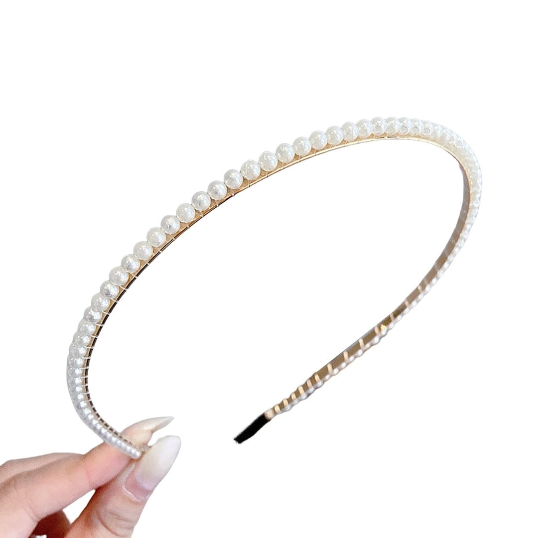 Headband Faux Pearl Smooth Solid Color Elastic Anti-slip Decorative Lightweight Narrow Waved Hair Hoop Hair Accessories Image 1