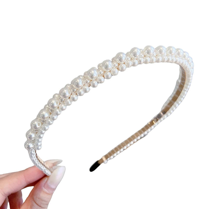 Headband Faux Pearl Smooth Solid Color Elastic Anti-slip Decorative Lightweight Narrow Waved Hair Hoop Hair Accessories Image 1