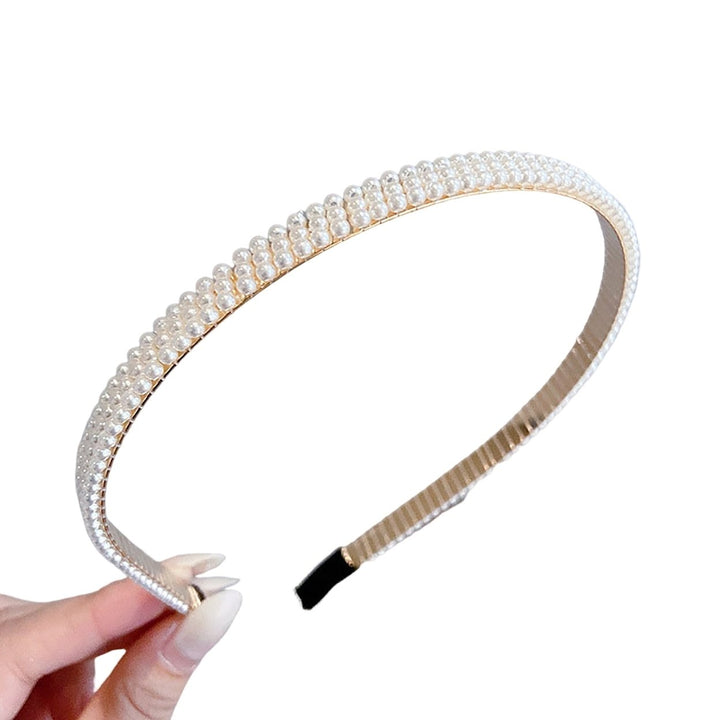 Headband Faux Pearl Smooth Solid Color Elastic Anti-slip Decorative Lightweight Narrow Waved Hair Hoop Hair Accessories Image 1