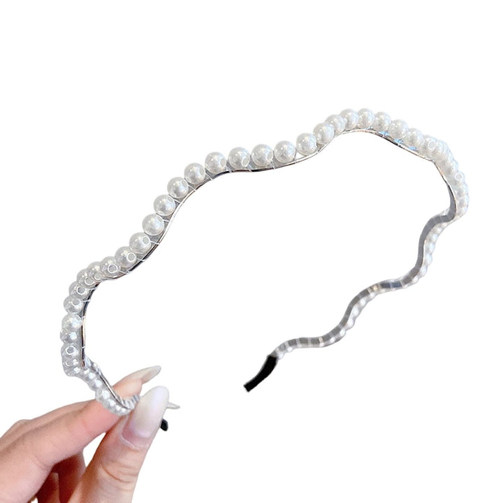 Headband Faux Pearl Smooth Solid Color Elastic Anti-slip Decorative Lightweight Narrow Waved Hair Hoop Hair Accessories Image 1