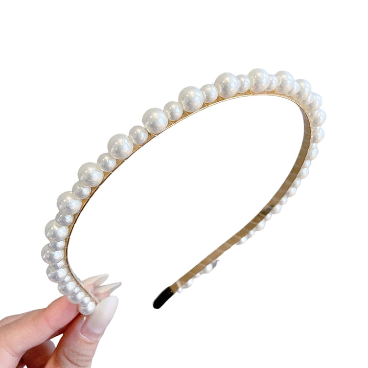 Headband Faux Pearl Smooth Solid Color Elastic Anti-slip Decorative Lightweight Narrow Waved Hair Hoop Hair Accessories Image 1