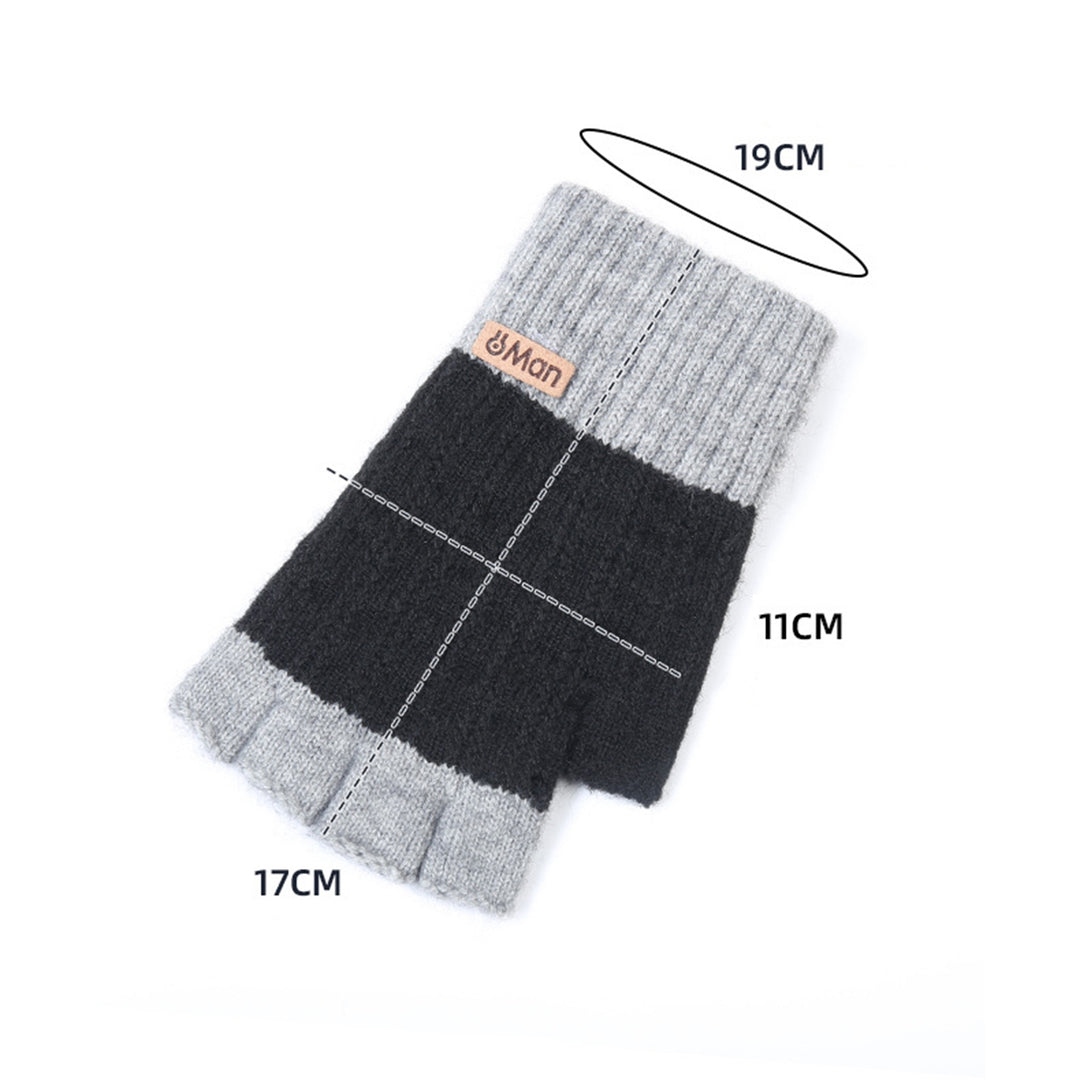 1 Pair Color Matching Ribbed Cuffs Thickened Women Gloves Winter Half Finger Knitting Velvet Lining Gloves Image 10
