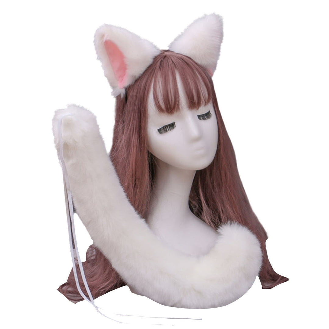 2 Pcs/Set Cosplay Headband Tail Set Adjustable Decorative Lolita Fluffy Rope Play with String Plush at Ears Tail Set Image 3