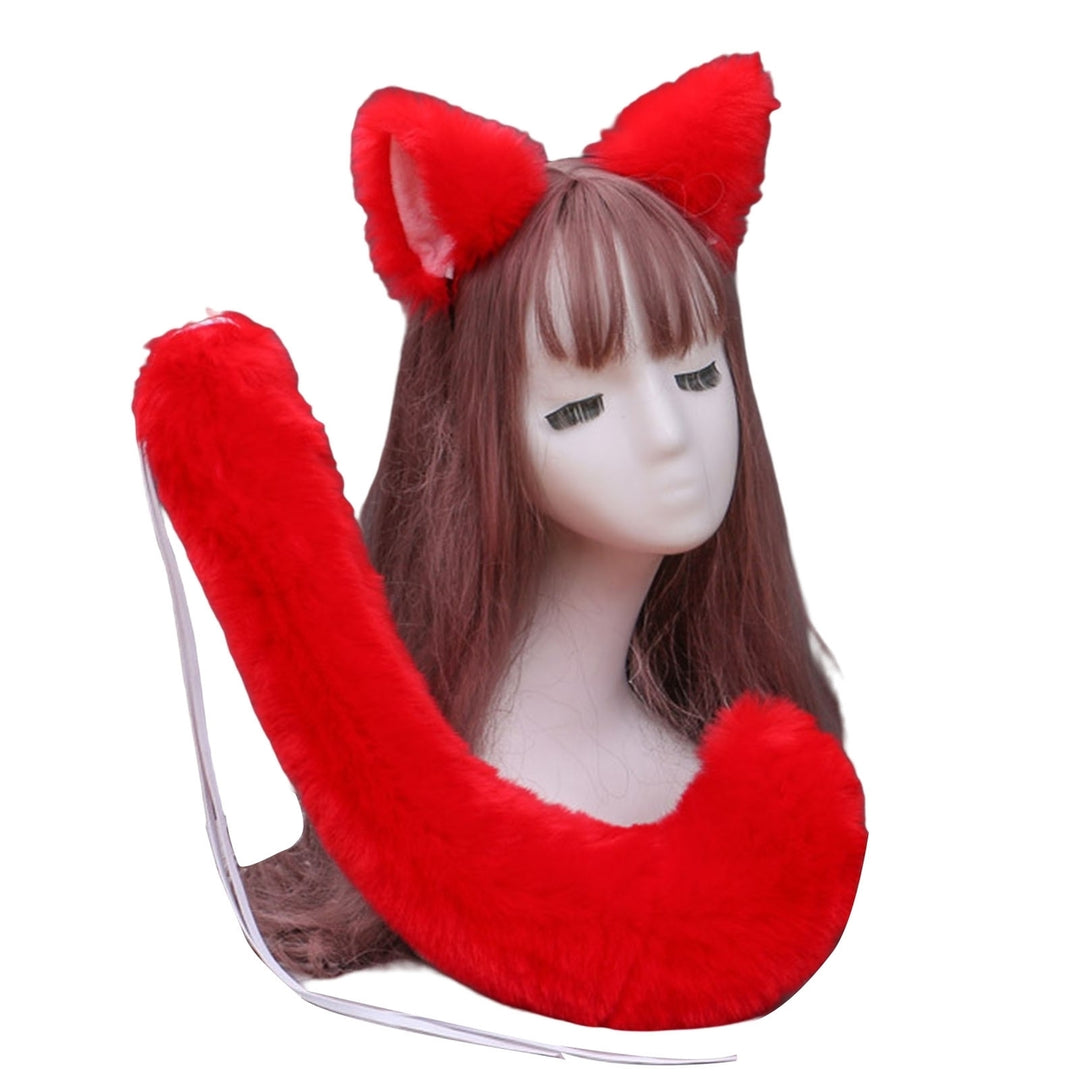 2 Pcs/Set Cosplay Headband Tail Set Adjustable Decorative Lolita Fluffy Rope Play with String Plush at Ears Tail Set Image 4