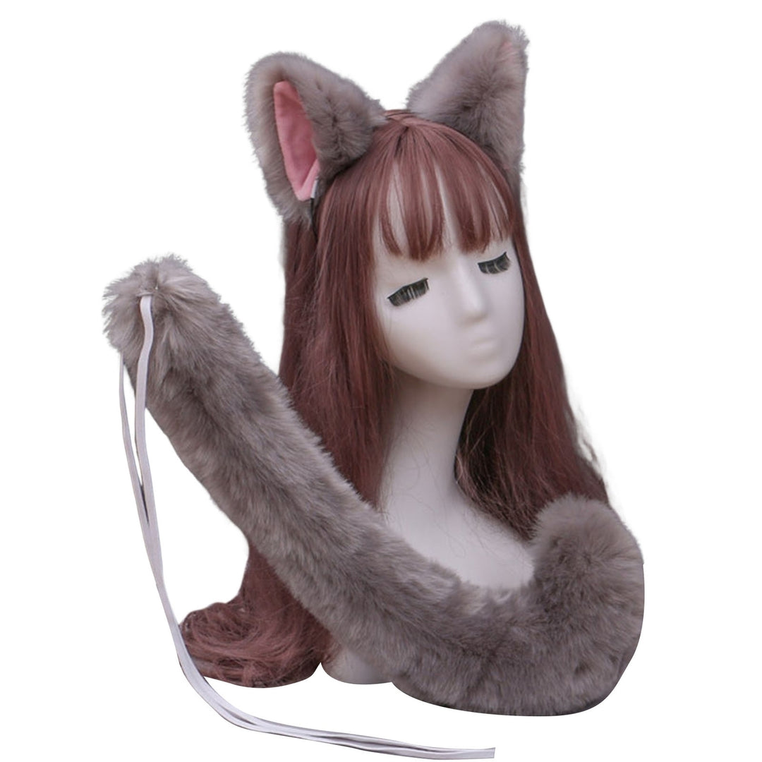 2 Pcs/Set Cosplay Headband Tail Set Adjustable Decorative Lolita Fluffy Rope Play with String Plush at Ears Tail Set Image 4