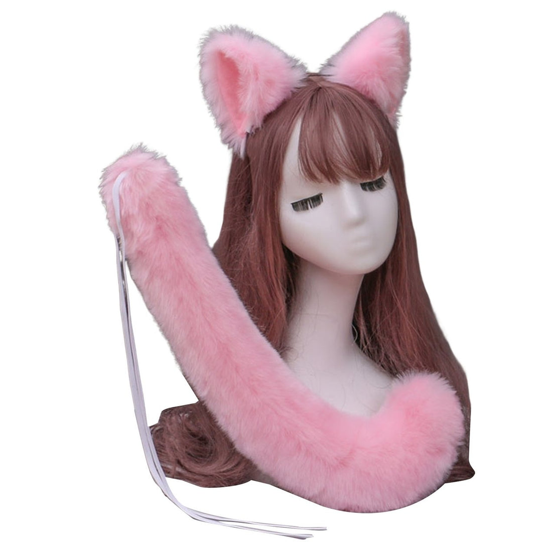 2 Pcs/Set Cosplay Headband Tail Set Adjustable Decorative Lolita Fluffy Rope Play with String Plush at Ears Tail Set Image 1