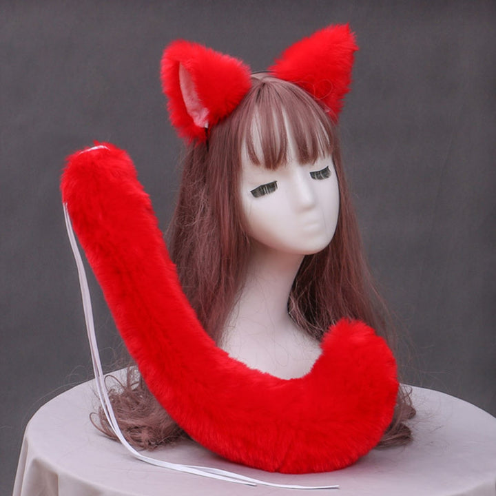 2 Pcs/Set Cosplay Headband Tail Set Adjustable Decorative Lolita Fluffy Rope Play with String Plush at Ears Tail Set Image 8