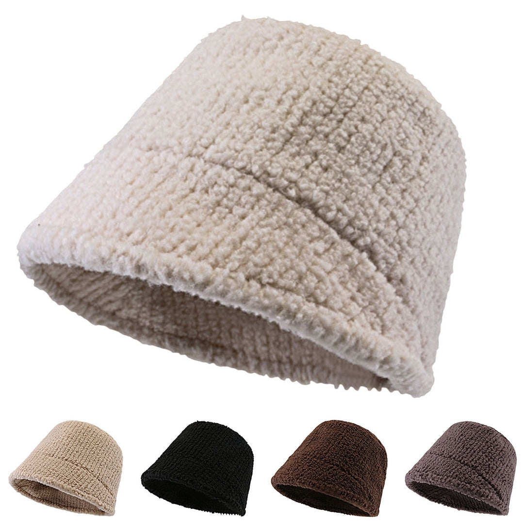 Winter Bucket Hat Solid Color Knitted Ear Protection Soft Korean Style Cold-proof Thick No Brim Sunscreen Women Winter Image 1