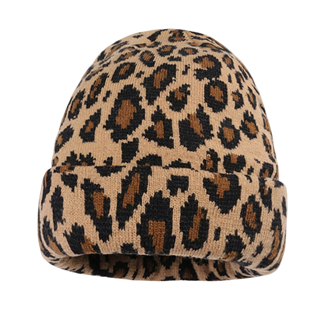 Hemming Brimless Thickened Korean Style Winter Hat Women Leopard Pattern Riding Knitted Beanie Hat Image 3