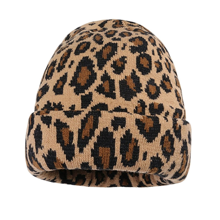 Hemming Brimless Thickened Korean Style Winter Hat Women Leopard Pattern Riding Knitted Beanie Hat Image 1