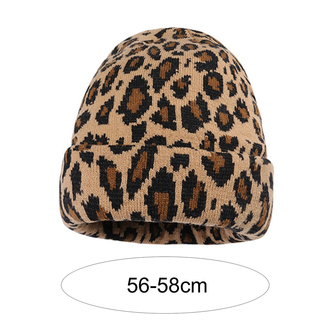 Hemming Brimless Thickened Korean Style Winter Hat Women Leopard Pattern Riding Knitted Beanie Hat Image 7