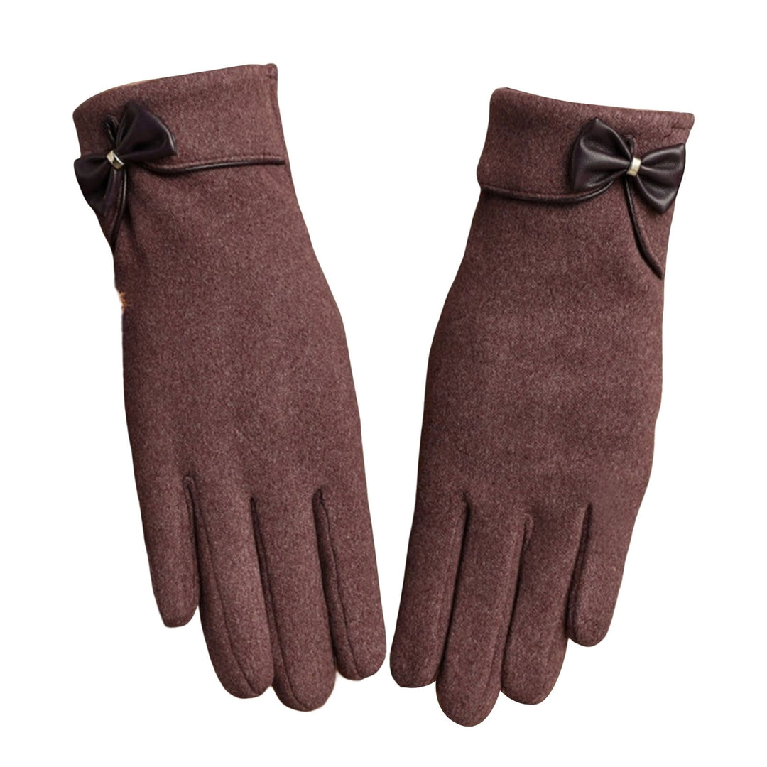 1 Pair Bowknot Decor Thickened Solid Color Women Gloves Autumn Winter Fleece Lining Touch Screen Full Finger Driving Image 4