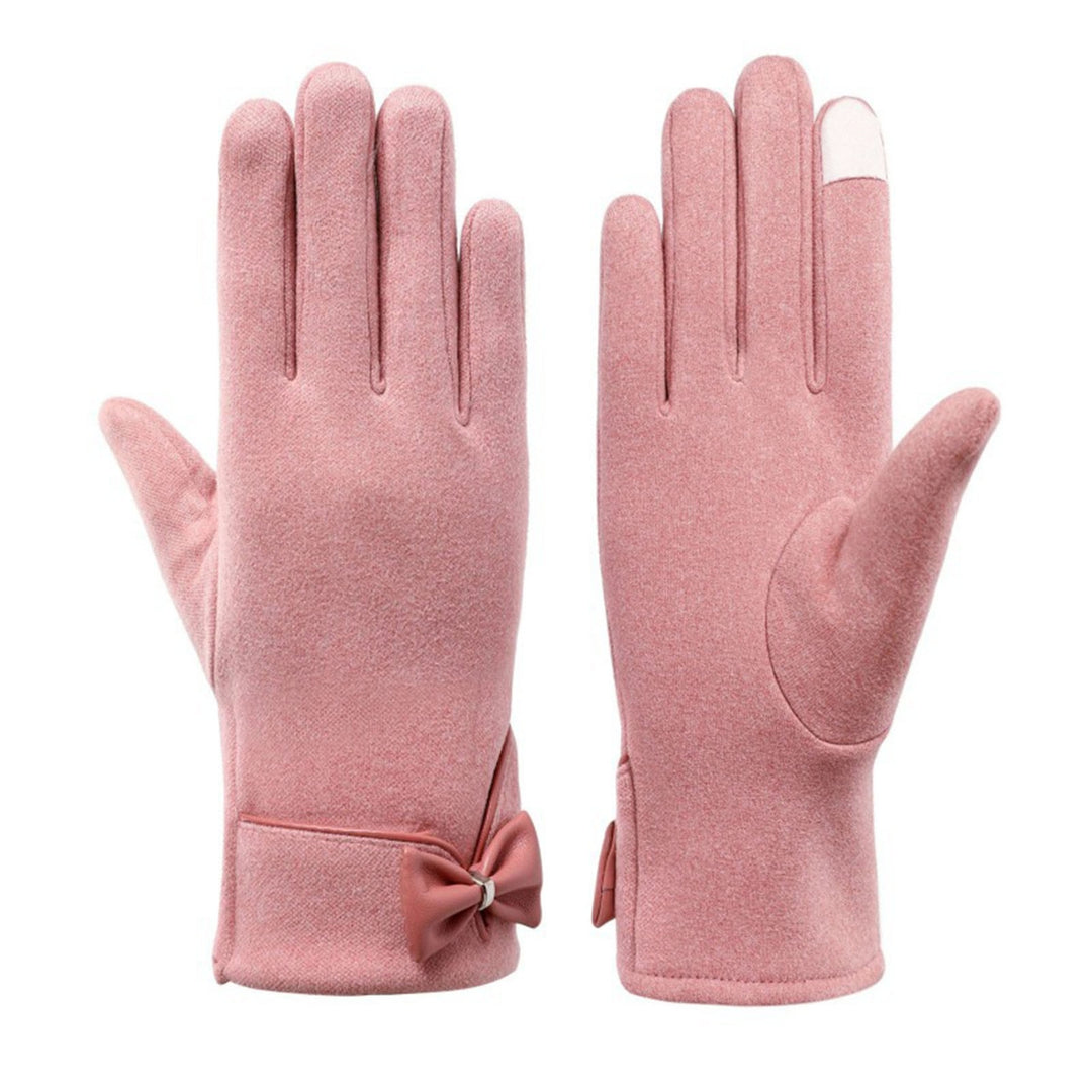 1 Pair Bowknot Decor Thickened Solid Color Women Gloves Autumn Winter Fleece Lining Touch Screen Full Finger Driving Image 11