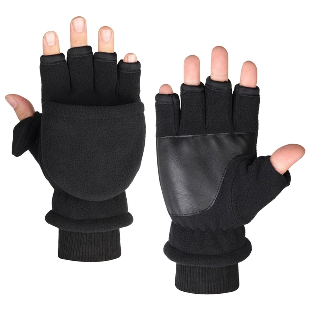 1 Pair Women Men Gloves Half Fingers Double-layer Fleece Thicken Touch Screen Cold-proof Elastic Image 1