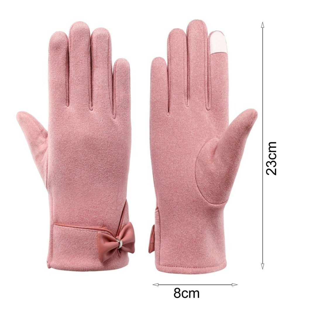 1 Pair Bowknot Decor Thickened Solid Color Women Gloves Autumn Winter Fleece Lining Touch Screen Full Finger Driving Image 12