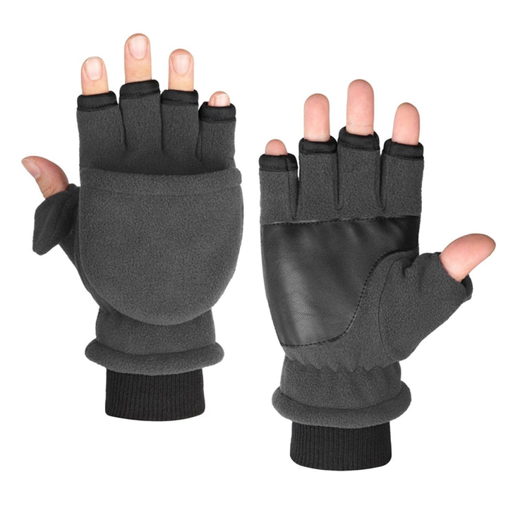 1 Pair Women Men Gloves Half Fingers Double-layer Fleece Thicken Touch Screen Cold-proof Elastic Image 1