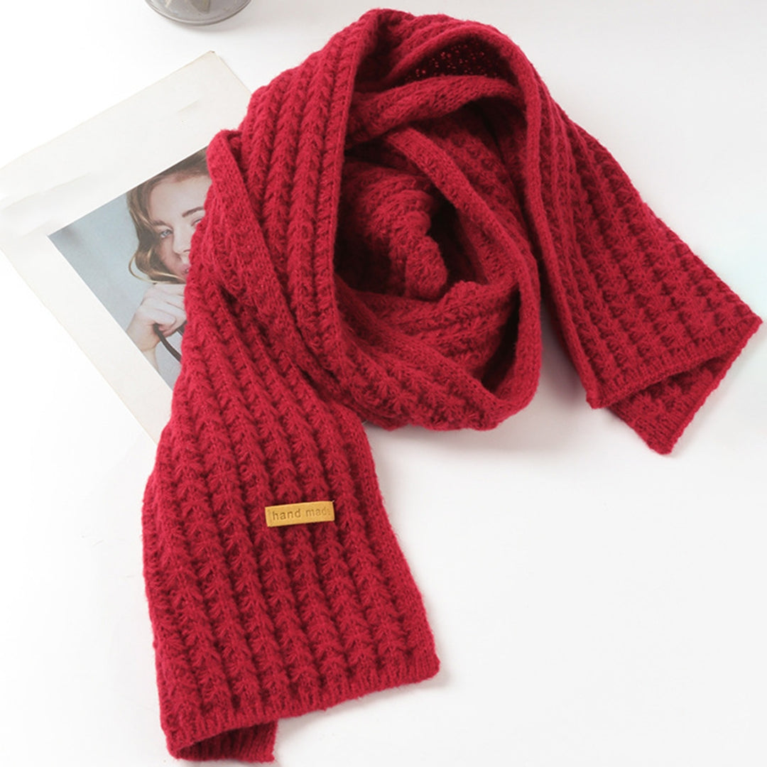 Women Winter Scarf Soft Knitted Thick Elastic Wide Keep Warm Solid Color Korean Style Winter Neck Scarf for Outdoor Image 8