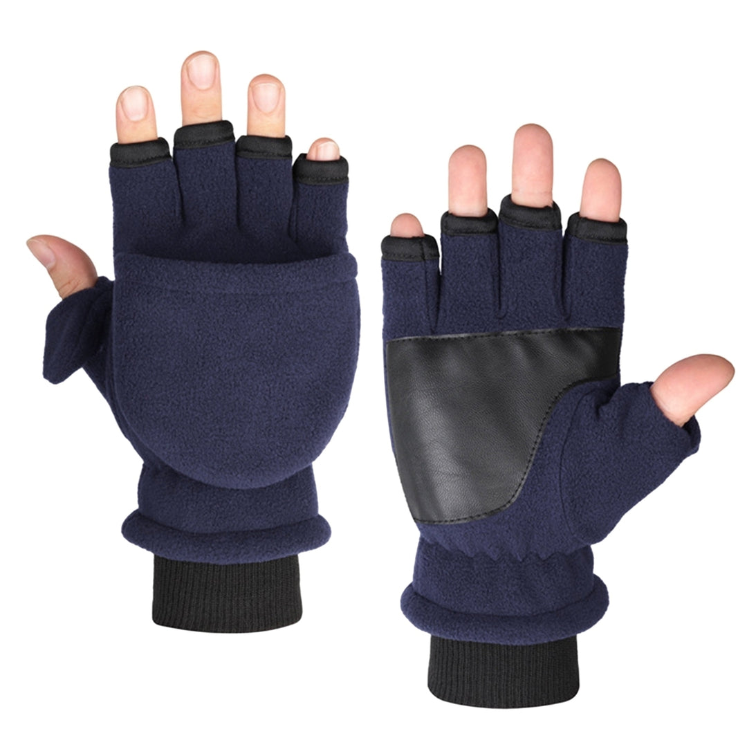 1 Pair Women Men Gloves Half Fingers Double-layer Fleece Thicken Touch Screen Cold-proof Elastic Image 4