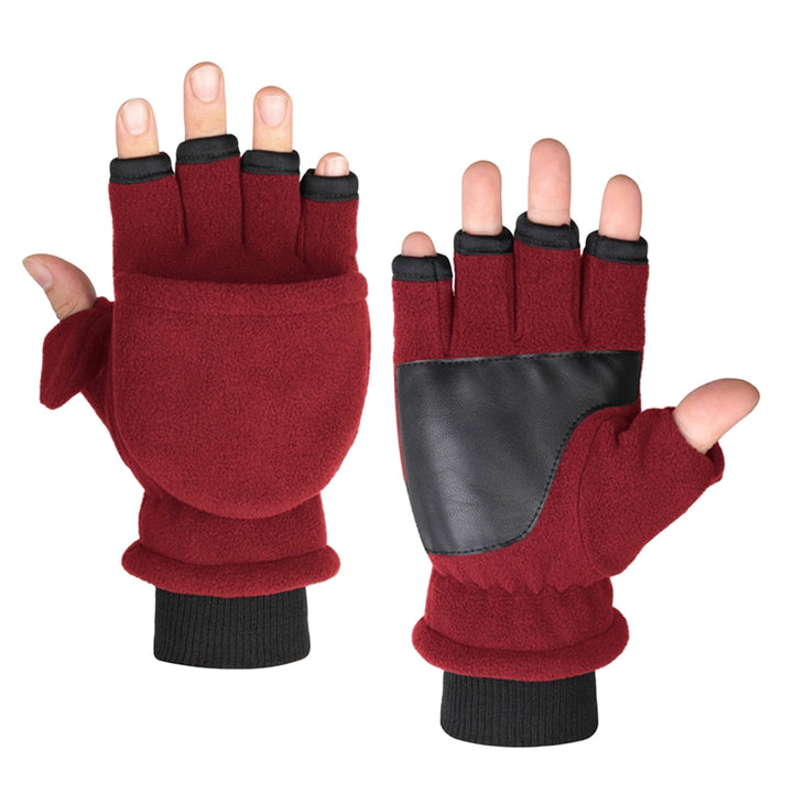 1 Pair Women Men Gloves Half Fingers Double-layer Fleece Thicken Touch Screen Cold-proof Elastic Image 6