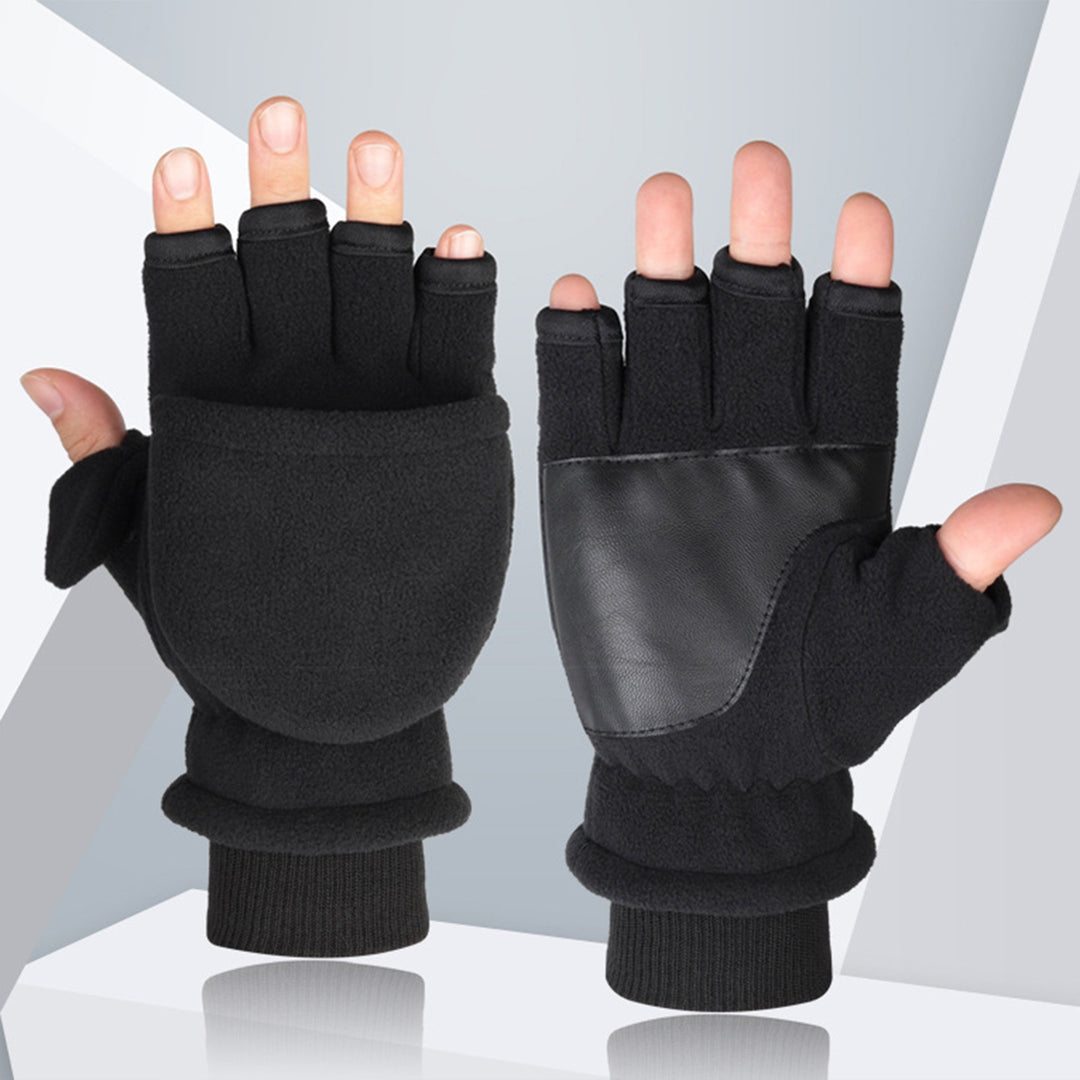 1 Pair Women Men Gloves Half Fingers Double-layer Fleece Thicken Touch Screen Cold-proof Elastic Image 8
