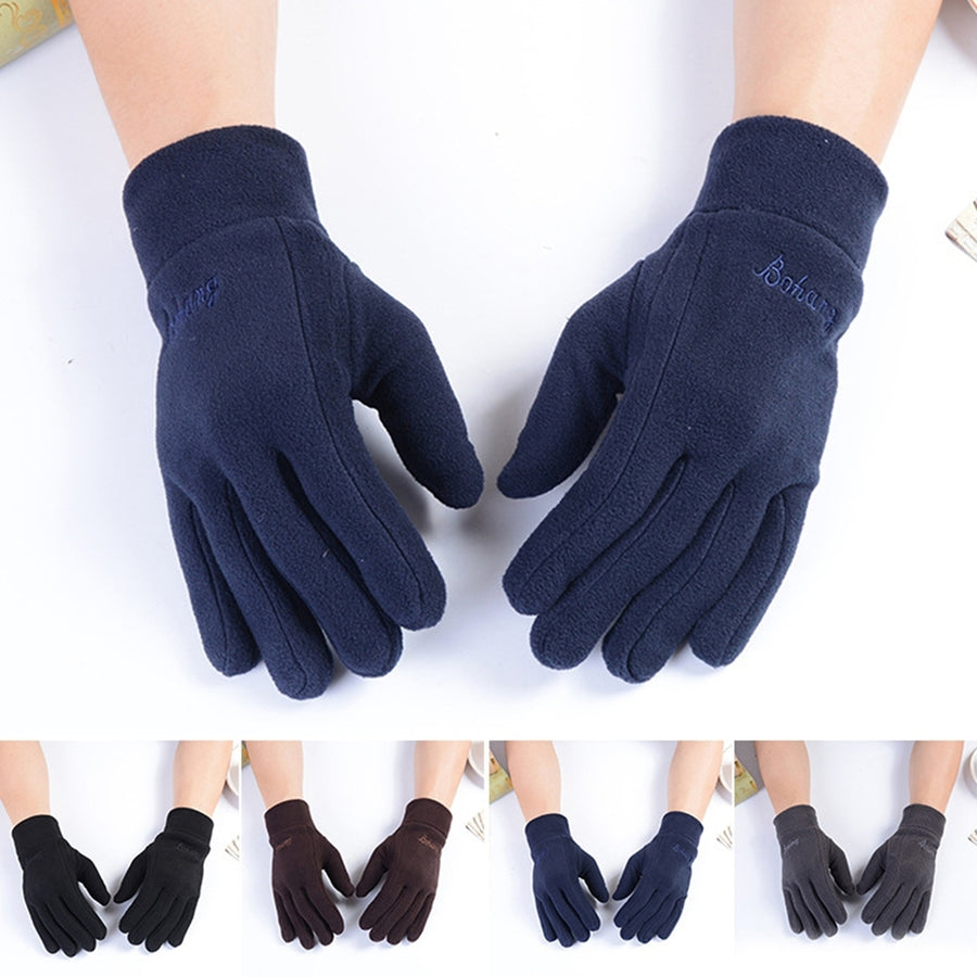 1 Pair Embroidery Letter Print Full Finger Shockproof Men Gloves Autumn Winter Thickened Coral Fleece Ridding Gloves Image 1