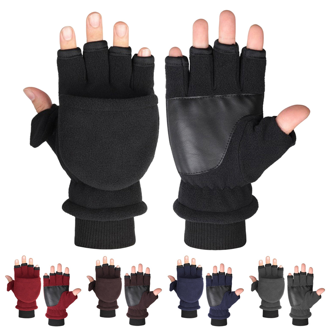 1 Pair Women Men Gloves Half Fingers Double-layer Fleece Thicken Touch Screen Cold-proof Elastic Image 9