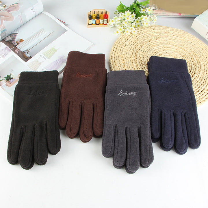 1 Pair Embroidery Letter Print Full Finger Shockproof Men Gloves Autumn Winter Thickened Coral Fleece Ridding Gloves Image 3