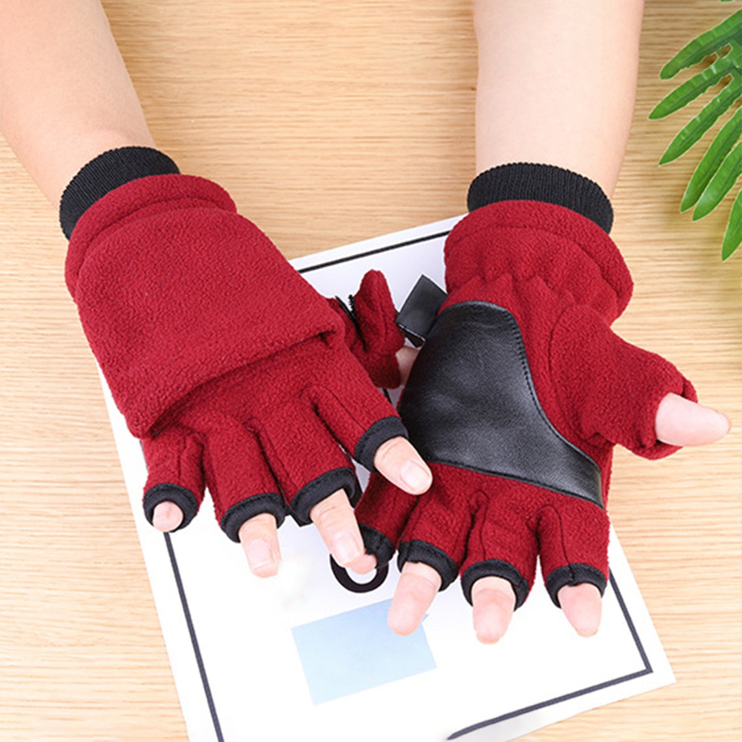 1 Pair Women Men Gloves Half Fingers Double-layer Fleece Thicken Touch Screen Cold-proof Elastic Image 11