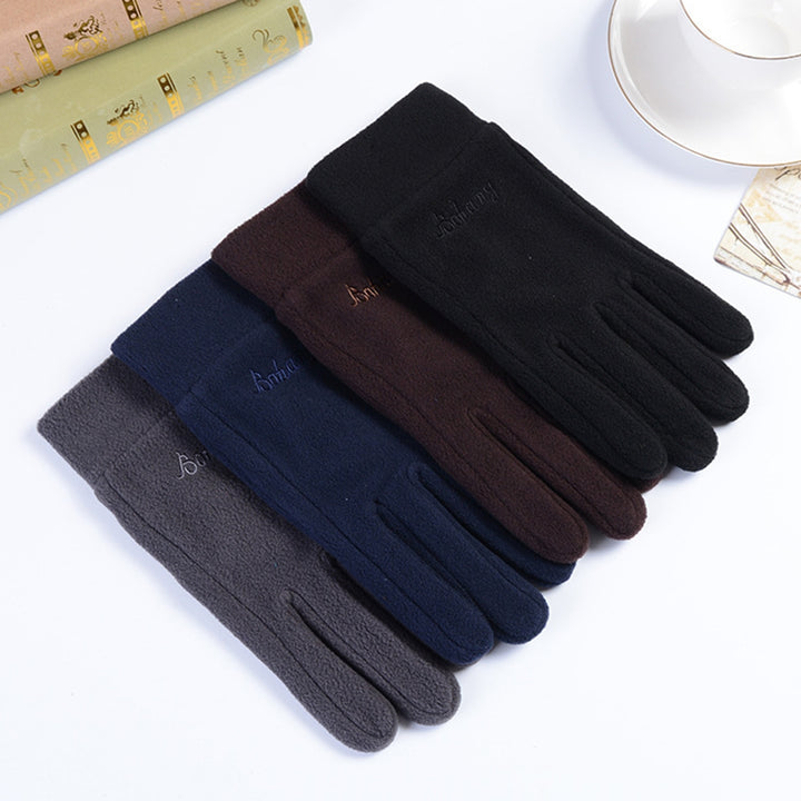 1 Pair Embroidery Letter Print Full Finger Shockproof Men Gloves Autumn Winter Thickened Coral Fleece Ridding Gloves Image 4