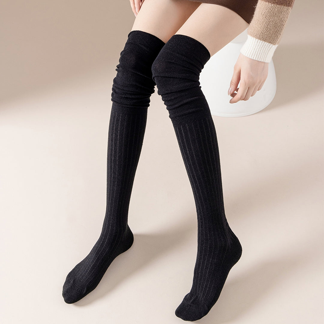 1 Pair Long Tube Socks Lengthened Autumn Winter Splicing High Thigh Socks for Daily Wear Image 7