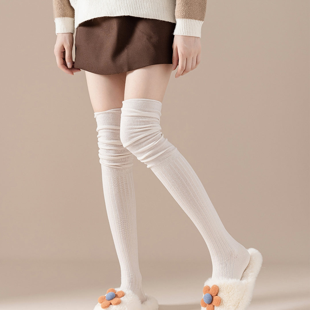 1 Pair Long Tube Socks Lengthened Autumn Winter Splicing High Thigh Socks for Daily Wear Image 11