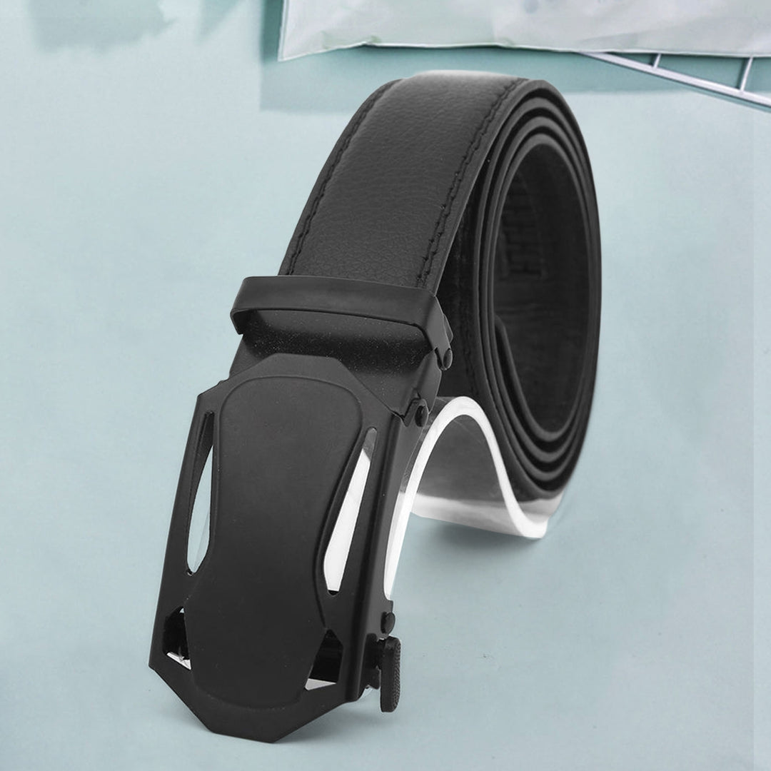 Men Belt Solid Color Automatic Buckle Anti Scratch Faux Leather Double Slot Design Glossy Business Belt Daily Wear Image 8