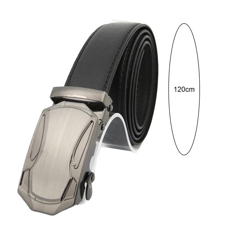 Men Belt Solid Color Automatic Buckle Anti Scratch Faux Leather Double Slot Design Glossy Business Belt Daily Wear Image 9