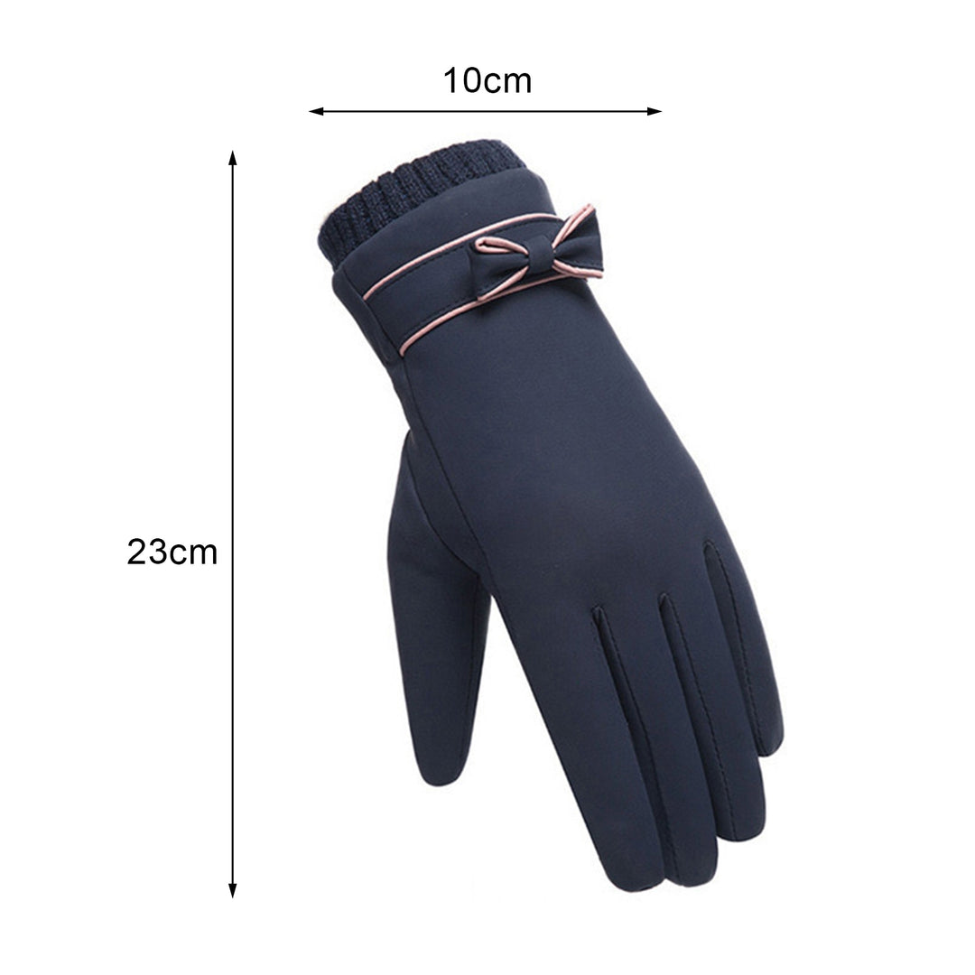 1 Pair Full Finger Bowknot Decor Fleece Lining Women Gloves Autumn Winter Elastic Cuffs Touch Screen Thermal Gloves Hand Image 10