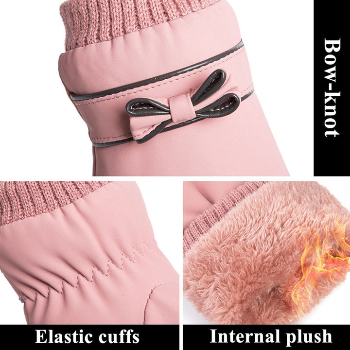 1 Pair Full Finger Bowknot Decor Fleece Lining Women Gloves Autumn Winter Elastic Cuffs Touch Screen Thermal Gloves Hand Image 12