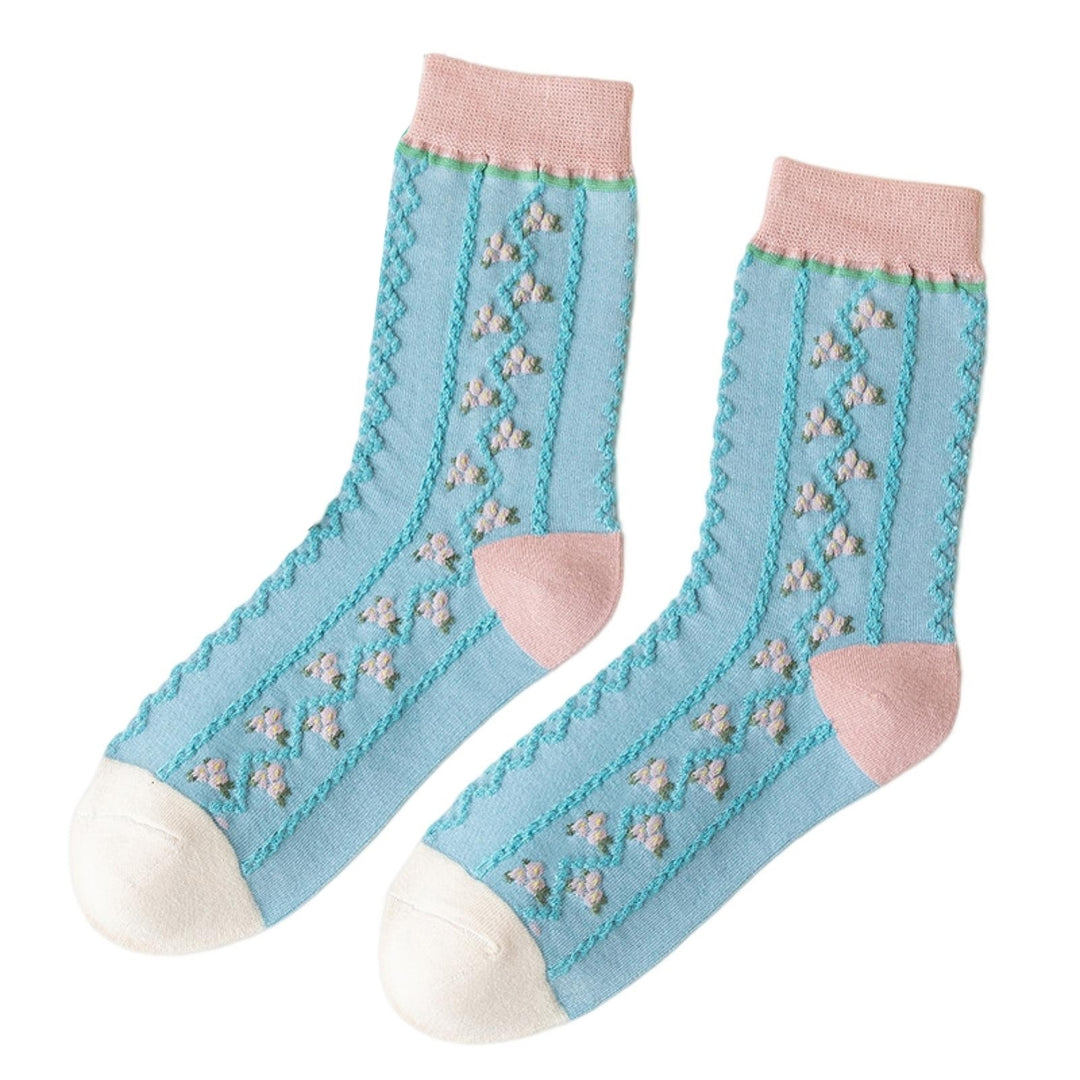 1 Pair Mid Tube Socks Knitting Soft Breathable Ankle-protection Color Matching Cold-proof Preppy Image 4