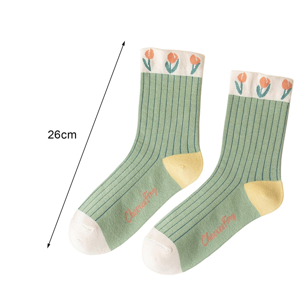1 Pair Mid Tube Socks Knitting Soft Breathable Ankle-protection Color Matching Cold-proof Preppy Image 9