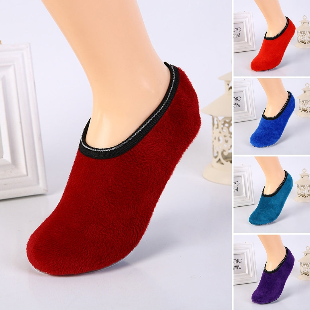 1 Pair Winter Floor Socks Non-slip Rough Sole Thicken Padded Washable Keep Warm Low Tube Contrast Color Women Socks Home Image 1