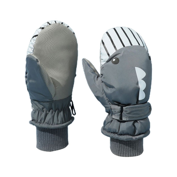 1 Pair Windproof Adjustable Fasten Tape Elastic Knitting Cuffs Children Gloves Winter Waterproof Cartoon Shark Shape Image 1