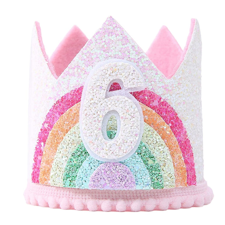 Shining Sequins Pink Series Elastic Band Number Hat Baby Felt Rainbow Theme Birthday Party Crown Hat Image 1